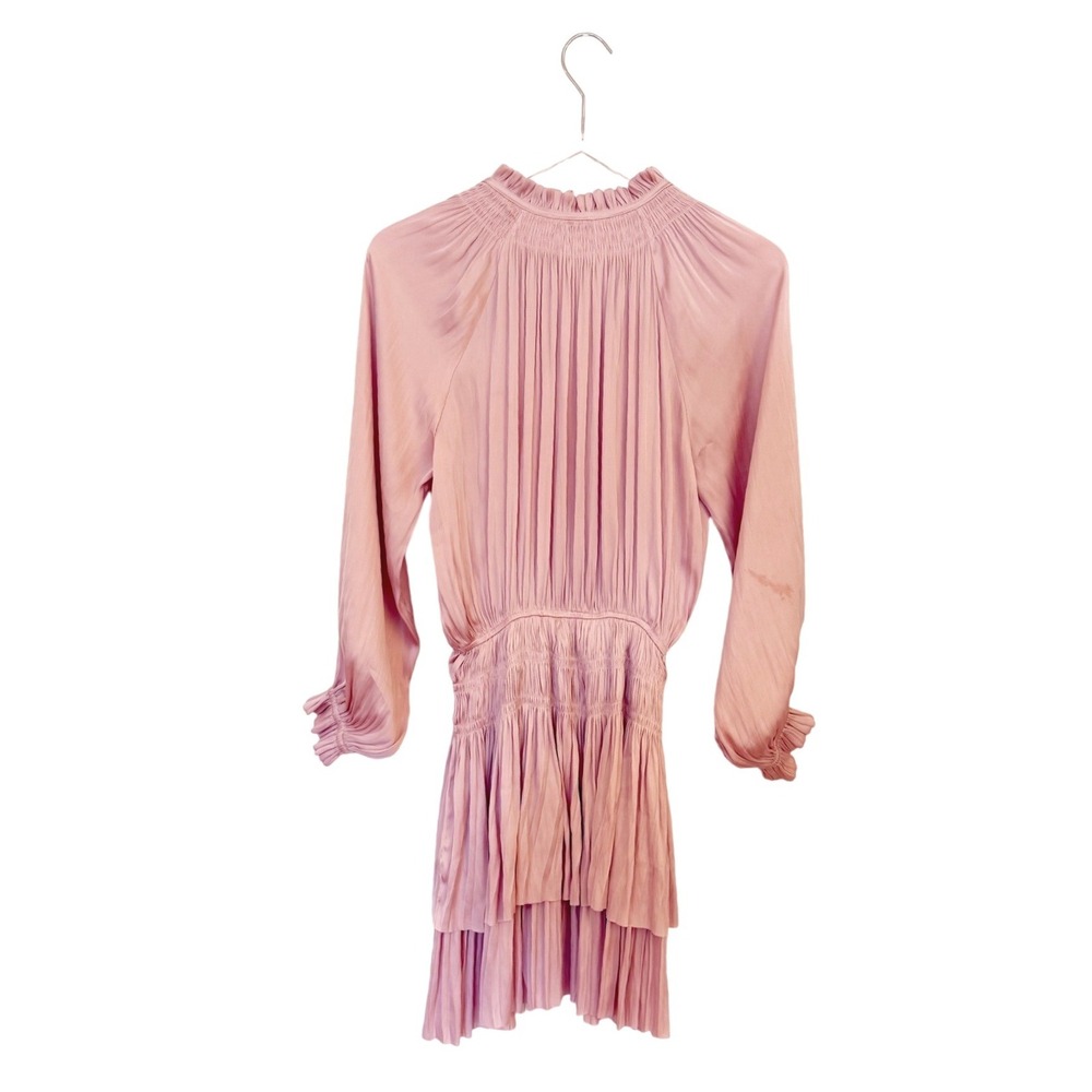 Reset by Jane Pink Satin Jamie Ruffle Mini Dress with Smocked Waist Small - Picture 10 of 11